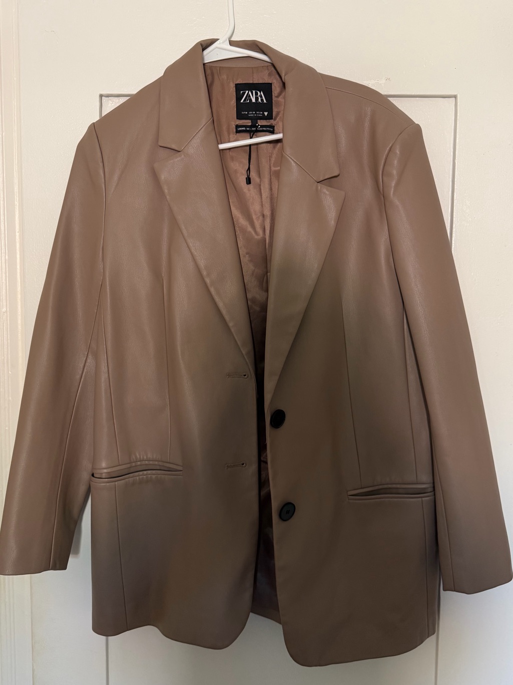 Zara Faux Leather Blazer Mauve Blush Pink Oversized Jacket Medium